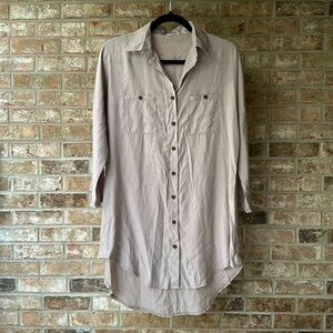 Women’s Gray Button-Up long shirt / shirt dress / cover up 100% Viscos